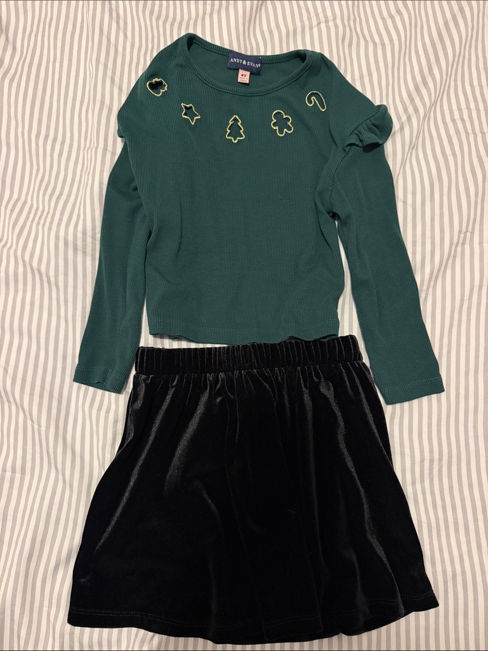Andy & Evan Dark Green Top with Black Velvet Skirt